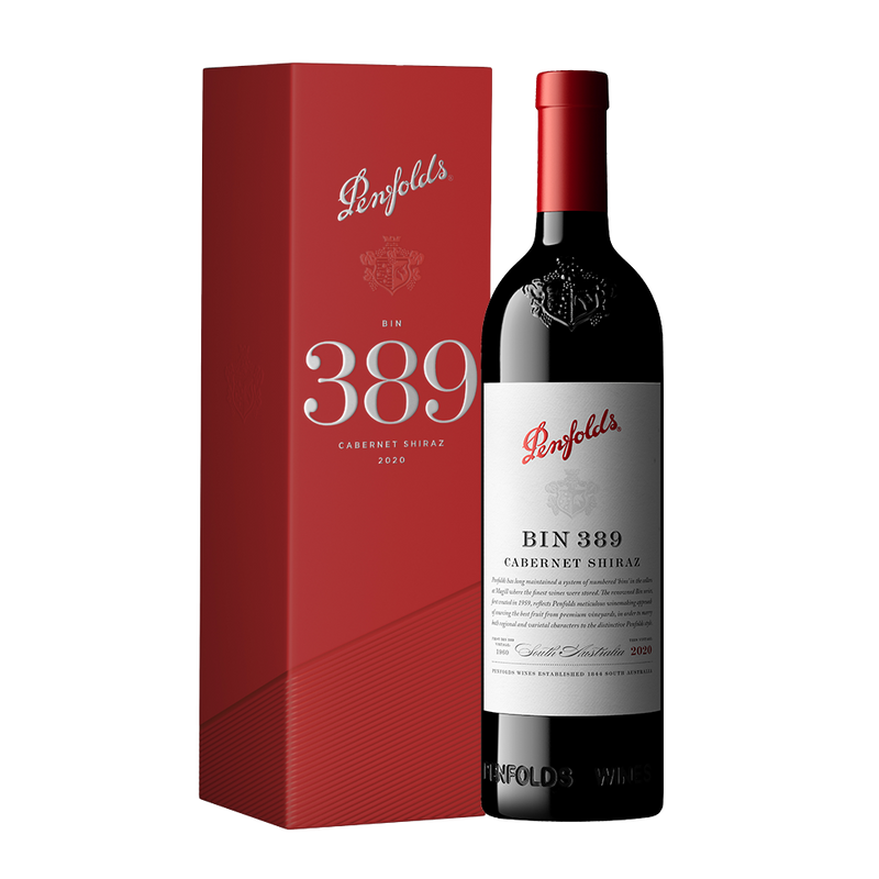 Penfolds Bin 389 Cabernet Shiraz 2020 - 750ml with Penfolds festive gift box